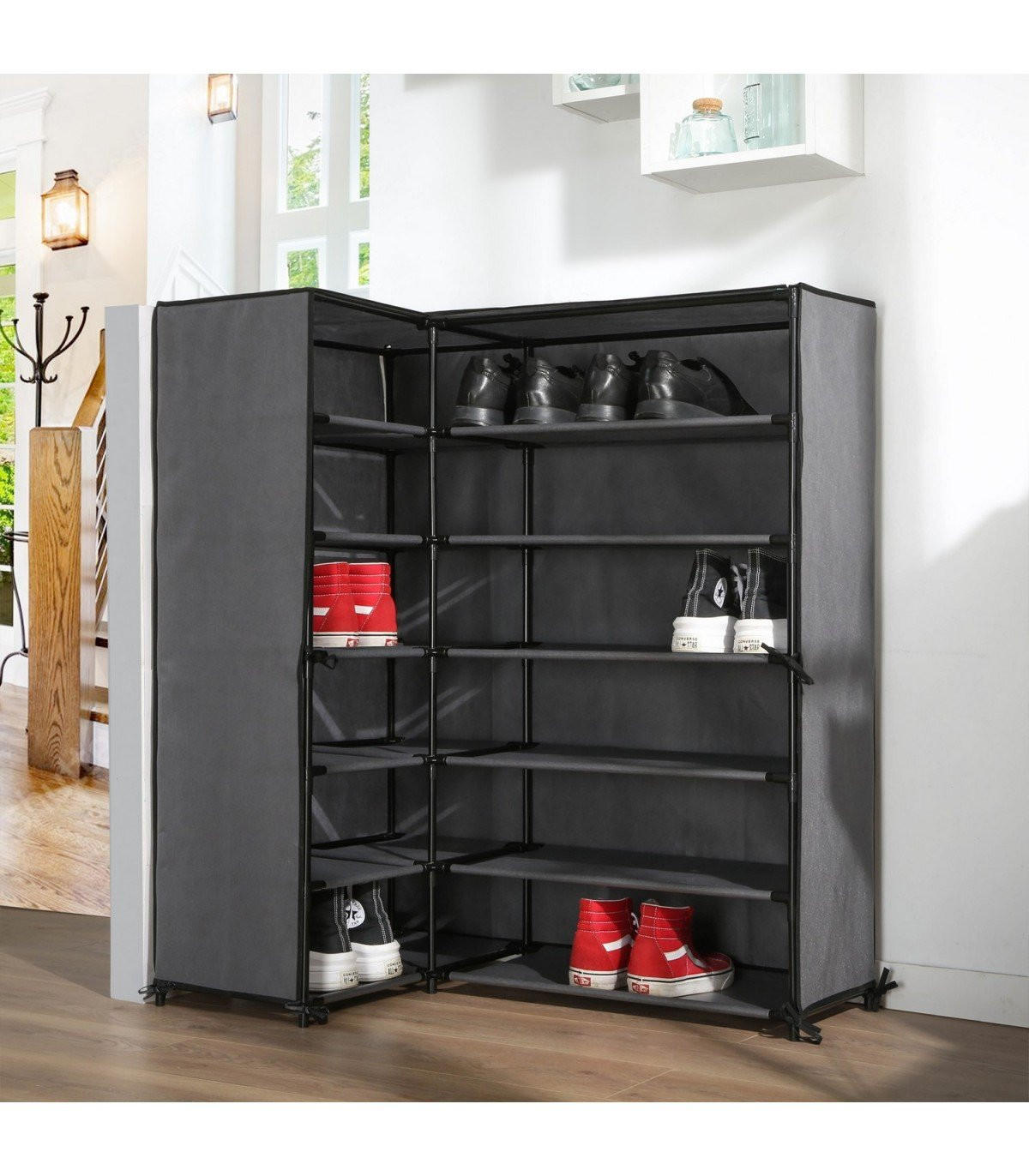 ECK-SCHUHSCHRANK - H107 cm - Grau, Textil (30/107/60cm) - Calicosy