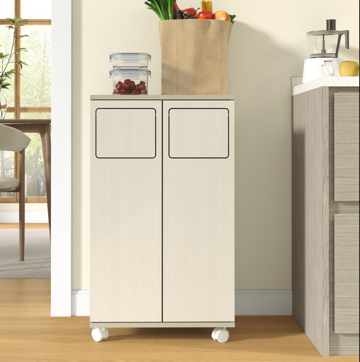 KOMMODE 46,7/35/80 cm mit 2 Fächern, Rollen und 180° Türen aus MDF, Weiß - Weiß, Holzwerkstoff (46/80/35cm) - Redom