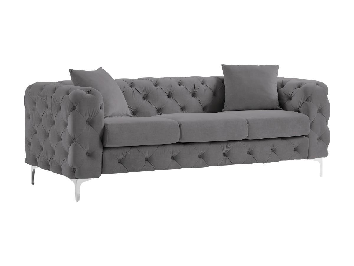 CHESTERFIELD-SOFA 3-Sitzer - Anthrazit - Samt - EDWINA - Anthrazit, Textil (91/76/220cm) - Vente-Unique