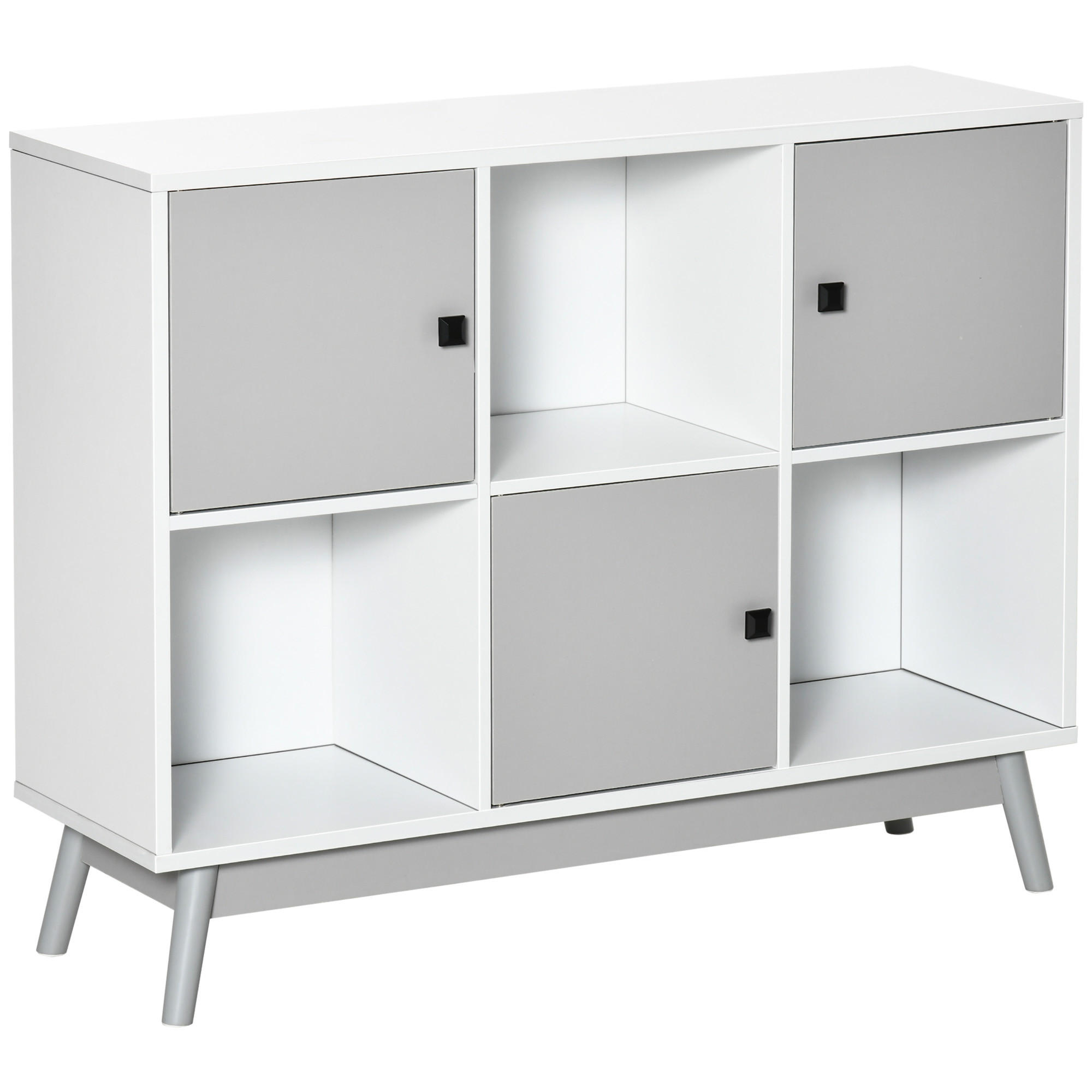 SIDEBOARD Weiß-Grau, 3 Türen, 3 offene Fächer, 96/30/75 cm - Grau, Holz (96/75/30cm) - PANGIVO