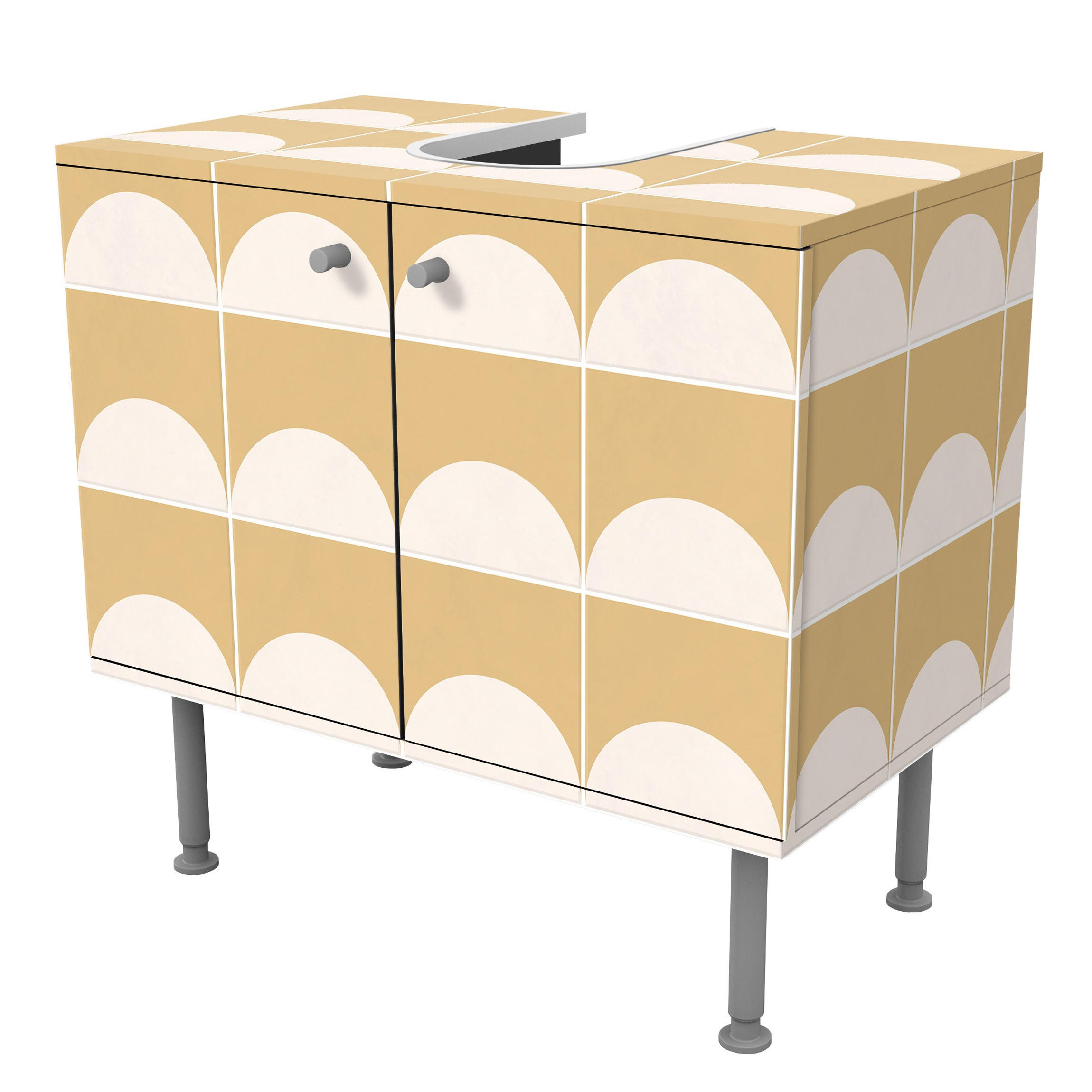 WASCHBECKENUNTERSCHRANK Fliesen mit Halbkreisen Gelb 60/55/35 cm - Gelb, Holzwerkstoff (60/55/35cm) - Bilderwelten