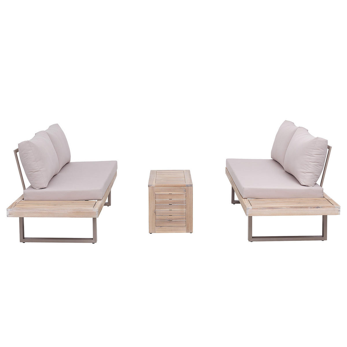 LOUNGESET - Akazie massiv / Polyester - Braun / Grau - 3-teilig - Taupe, Holz/Textil - home24