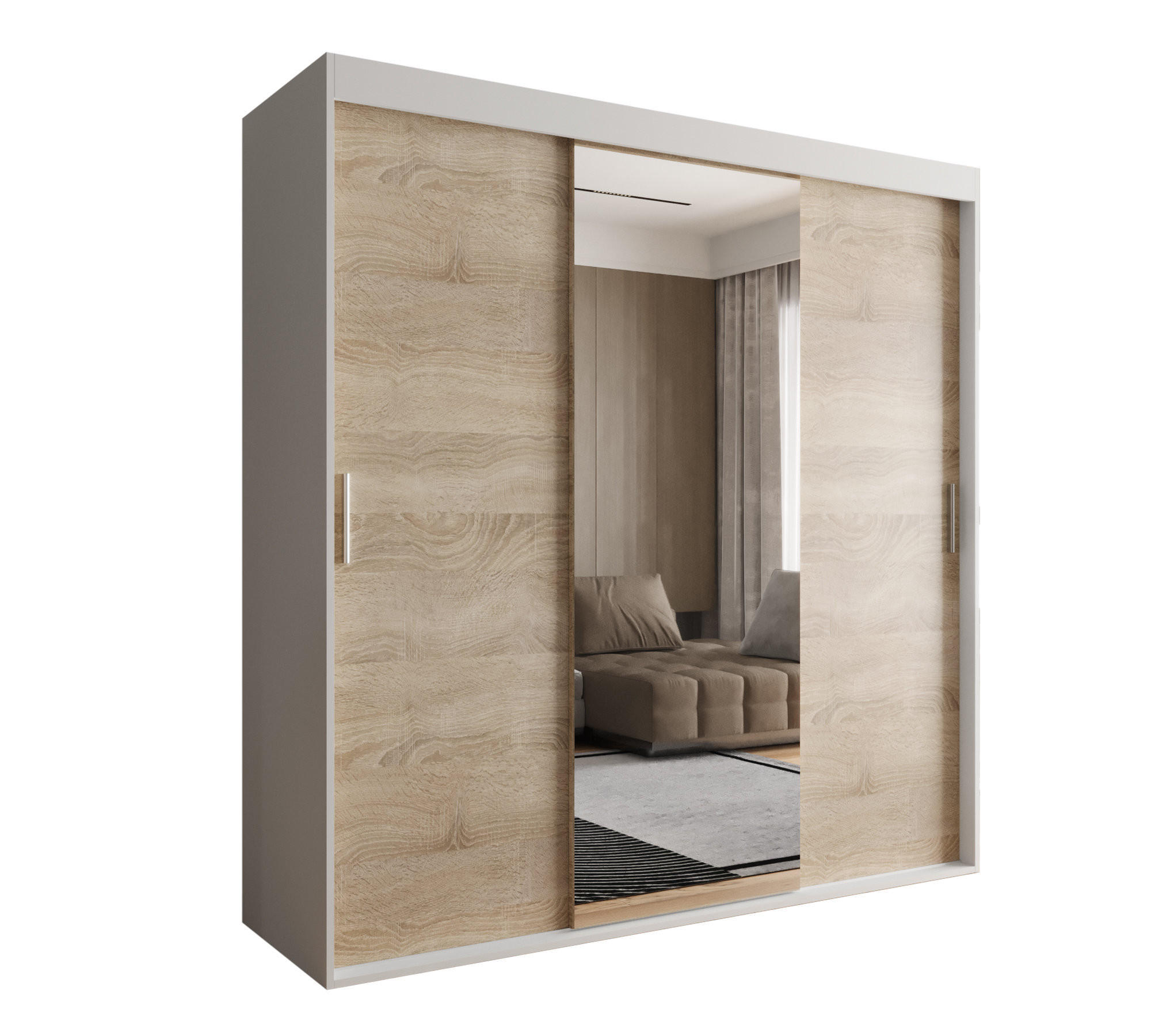 O-Sofa Schiebetürenschrank Braun, Weiß 180x205x60 cm