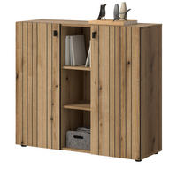 FLURKOMMODE Evoke Eiche 106 cm, Schuhschrank mit eingefräster Rillenoptik - Schwarz/Eiche Artisan, Glas/Holzwerkstoff (106/96/37cm) - Inn.Furn