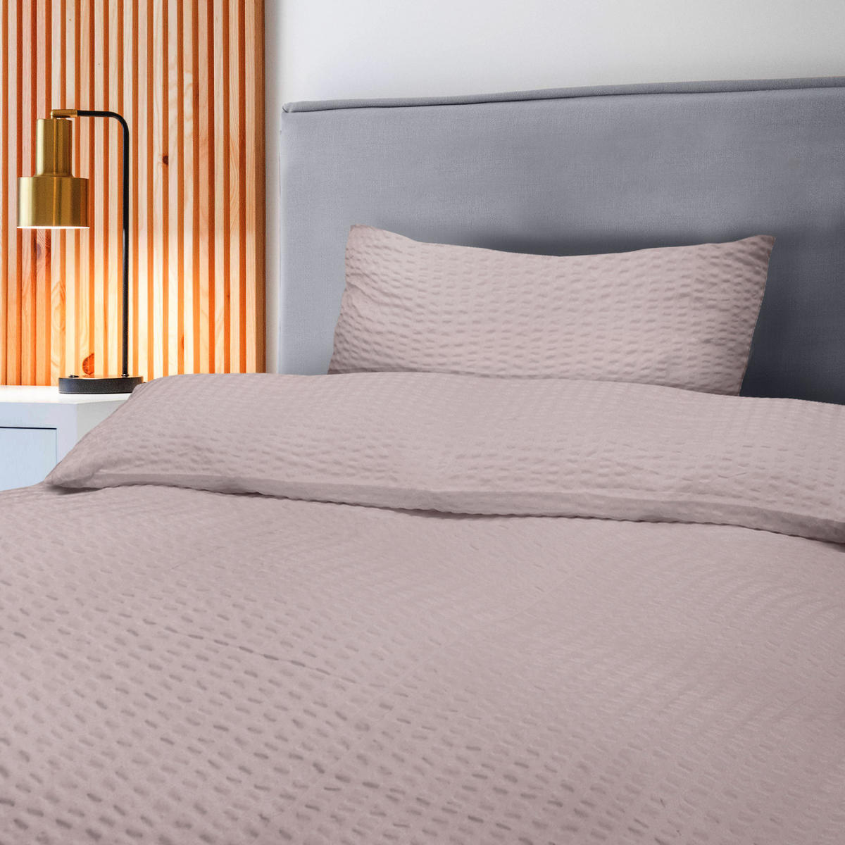 BETTWÄSCHE Meline 135/200 cm + Kissenbezug 40/80 cm Taupe Seersucker - Taupe, Textil (40/80cm) - Beautissu 