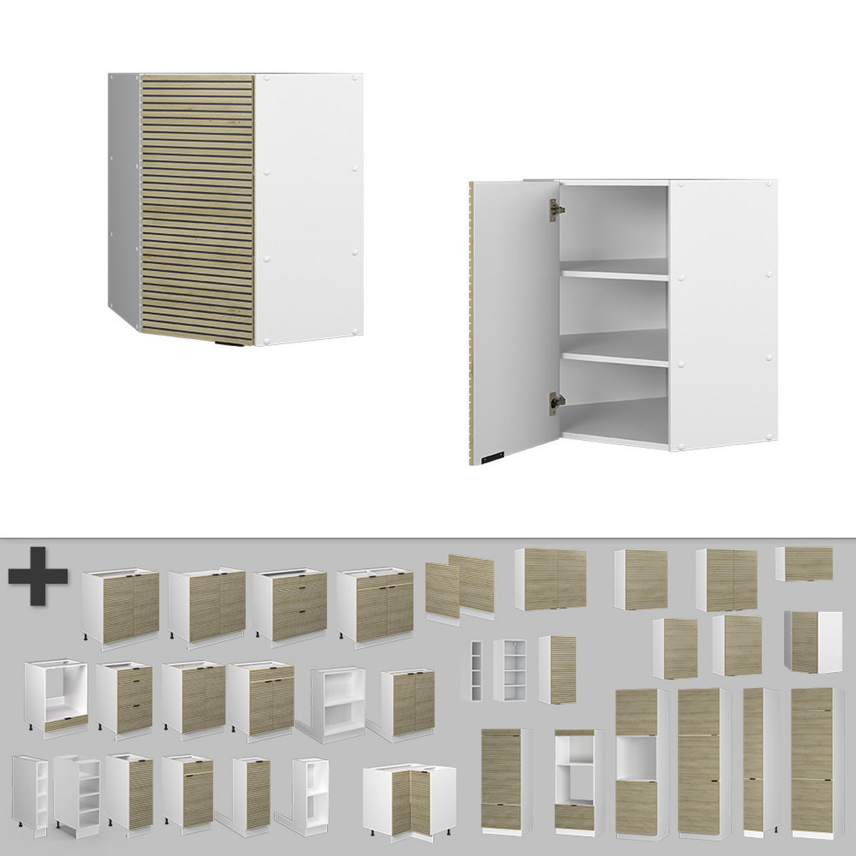 ECKHÄNGESCHRANK Fame-Line Eiche Paneel 57 cm - Eichefarben/Weiß, Holzwerkstoff (57/72/34.1cm) - Vicco