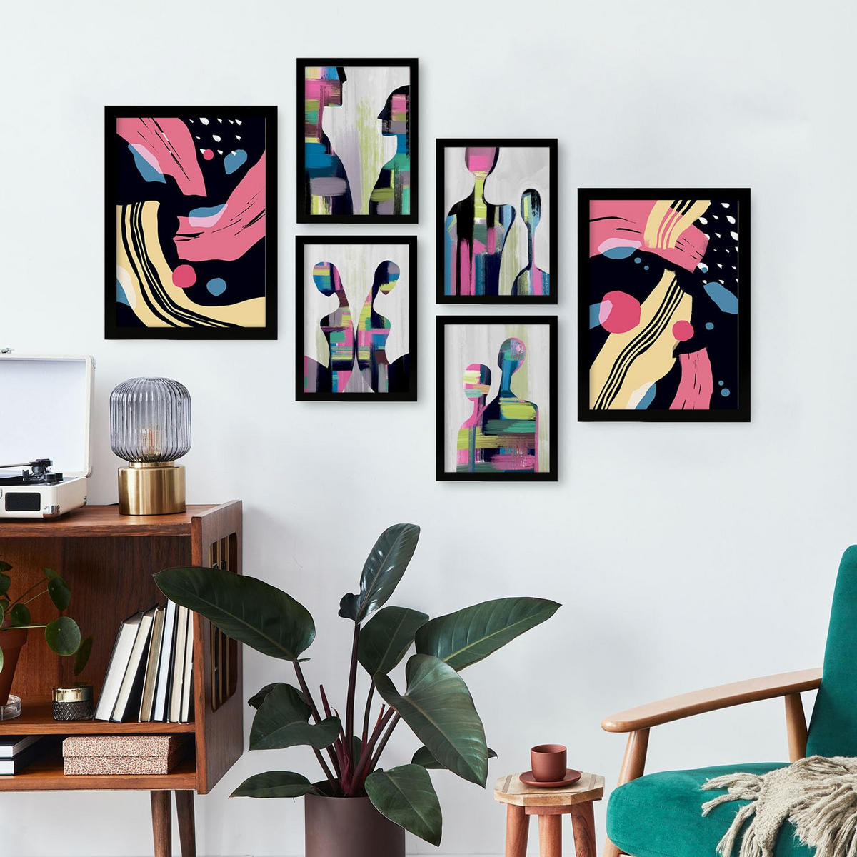 POSTER Set Mit 6 Verhaltensmodi In Liebhaber Abstrakt Ästhetische Dekorative Gemälde Für Ihr Wohnzimmer Schlafzimmer Zuhause A3 & A4 Schwarzer Rahmen - Schwarz, Papier (29/3cm) - Nacnic