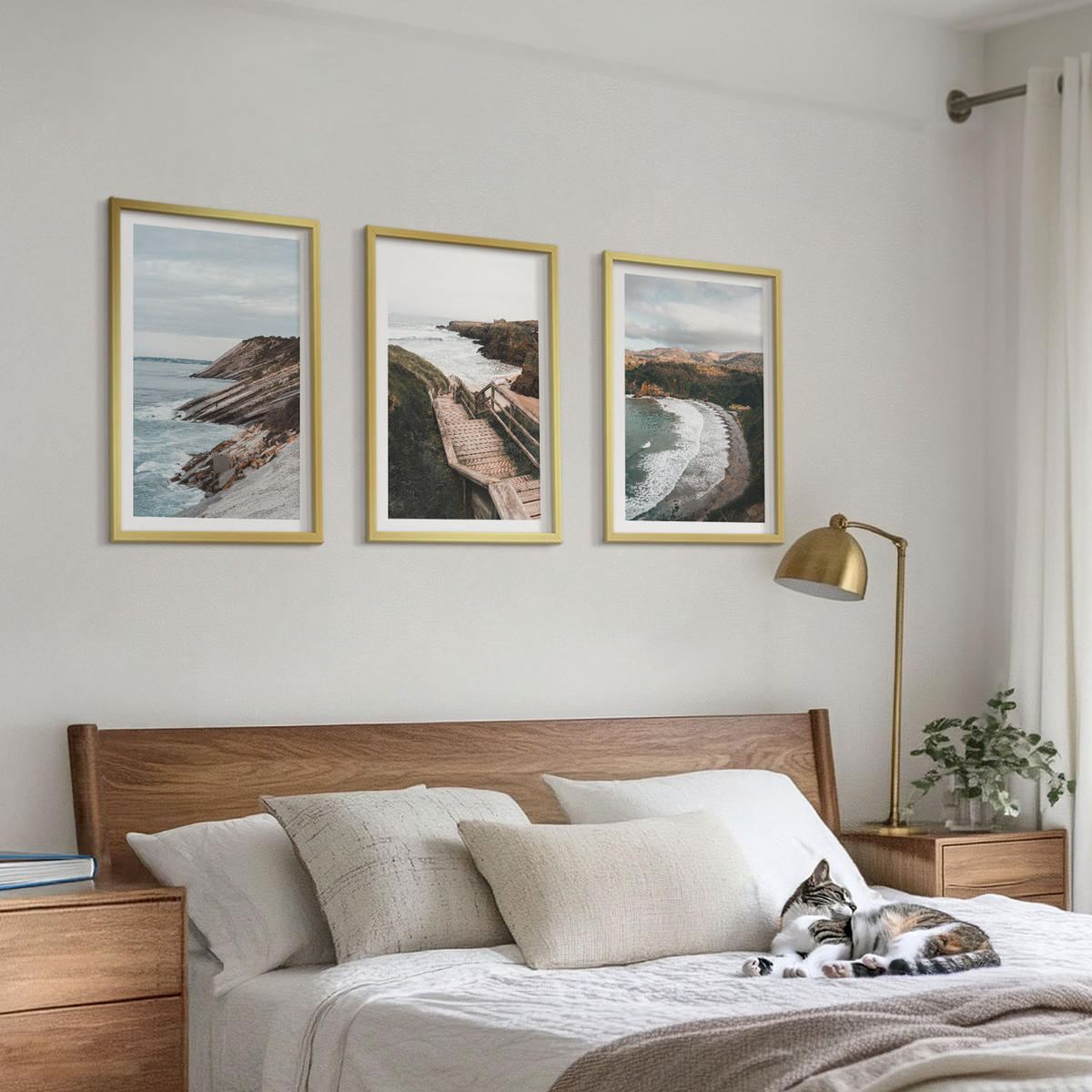 BILDER SET 3er Set - 40x60 cm Goldrahmen - Klippenblicke, Strandlandschaften - Goldfarben, Kunststoff (40/60cm) - TULUP