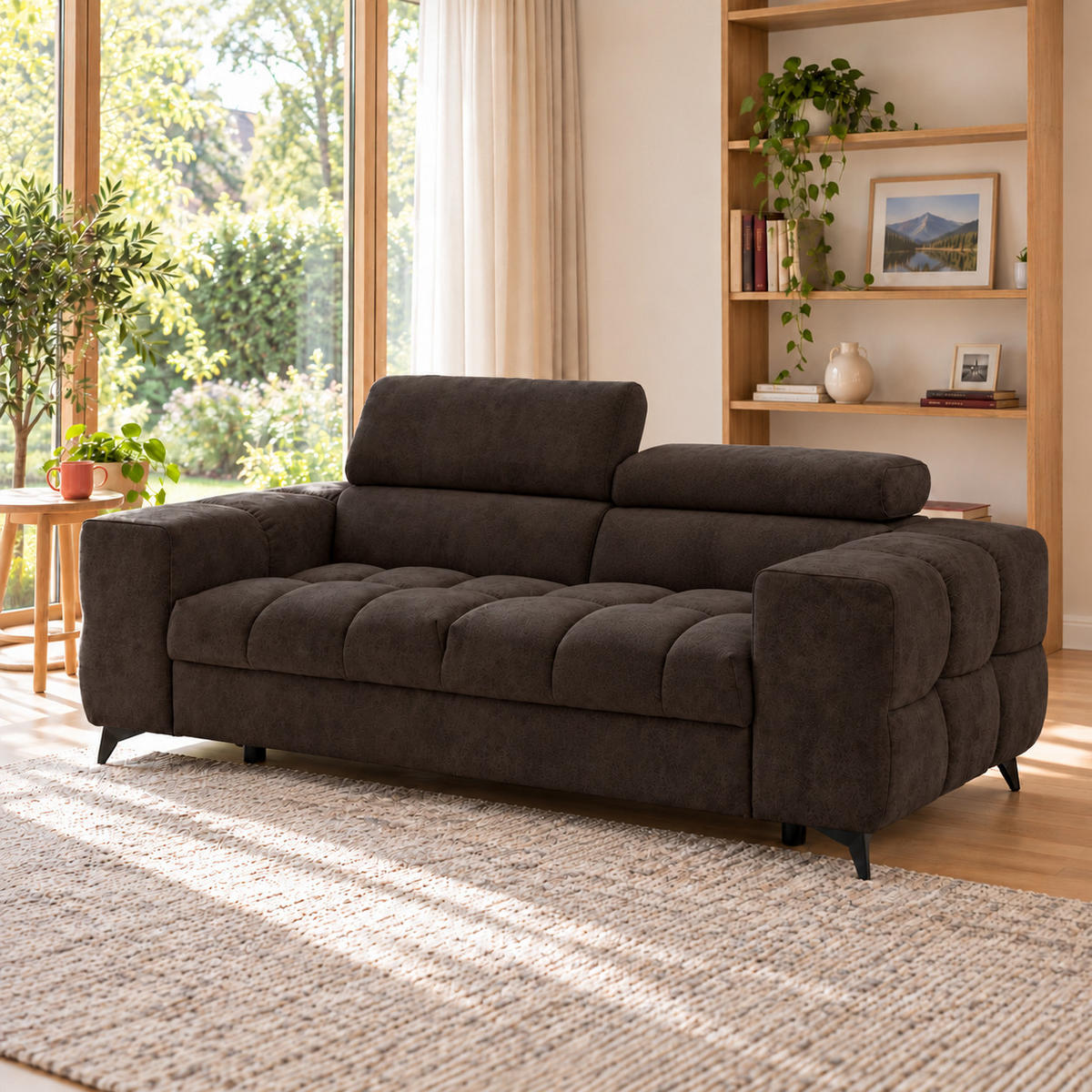 2-SITZER Sofa PUDDING 209 cm Velours Dunkelbraun - Dunkelbraun/Schwarz, Holz/Textil (209/93/100cm) - Muffo