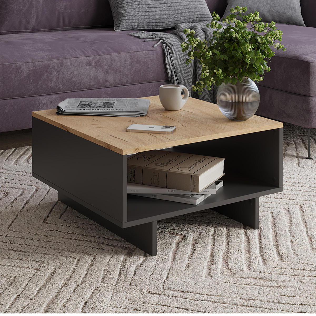 COUCHTISCH Luka Anthrazit/Goldkraft Eiche 60 x 60 cm - Honigeiche/Anthrazit, Holzwerkstoff (60/60/32.3cm) - Vicco