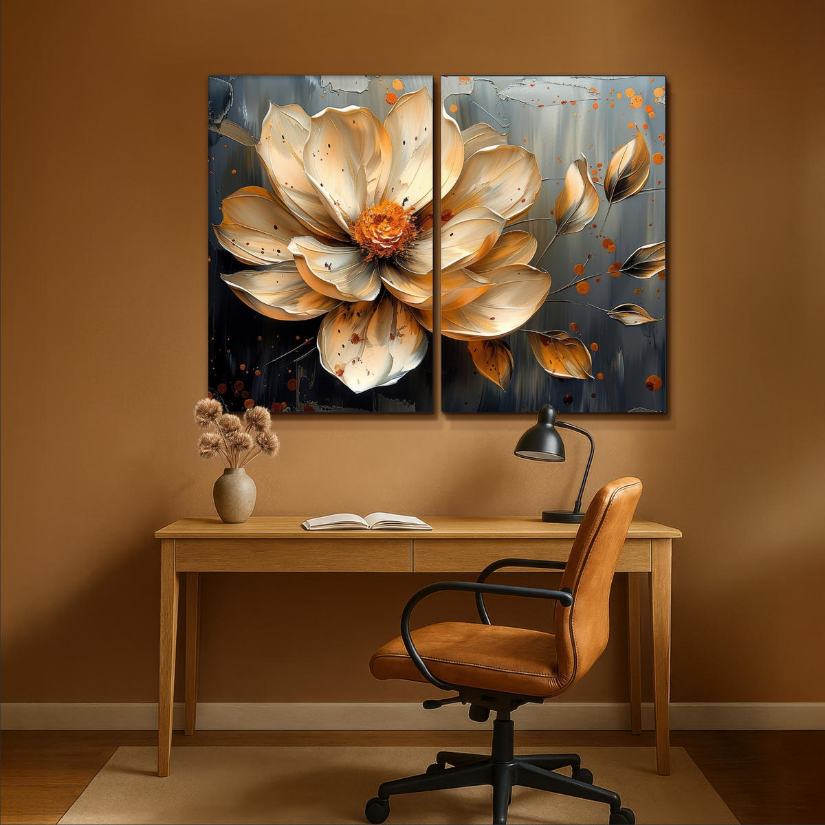 LEINWANDBILD 2er Set Blume - Gold - Abstrakt - Farbe 160x120 cm - Creme, Textil (160/120cm) - MuchoWow