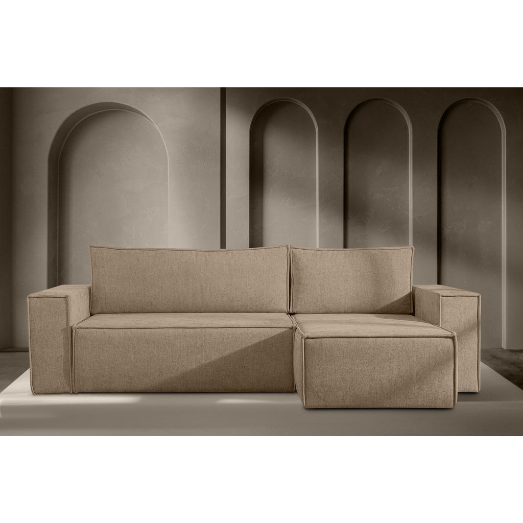 Thumbnail - Konsimo® Ecksofa-Links/Rechts, Hellbraun, Textil, L-Form, seitenverkehrt montierbar,L-Form, 262x148 cm, FSC 100%, Herges...