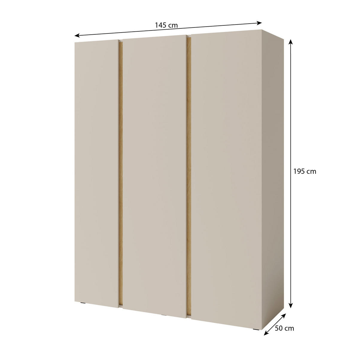 DREHTÜRENSCHRANK Lico mit 3 Türen, Beige Sand - Beige, Holzwerkstoff (145/195/50cm) - Beautysofa