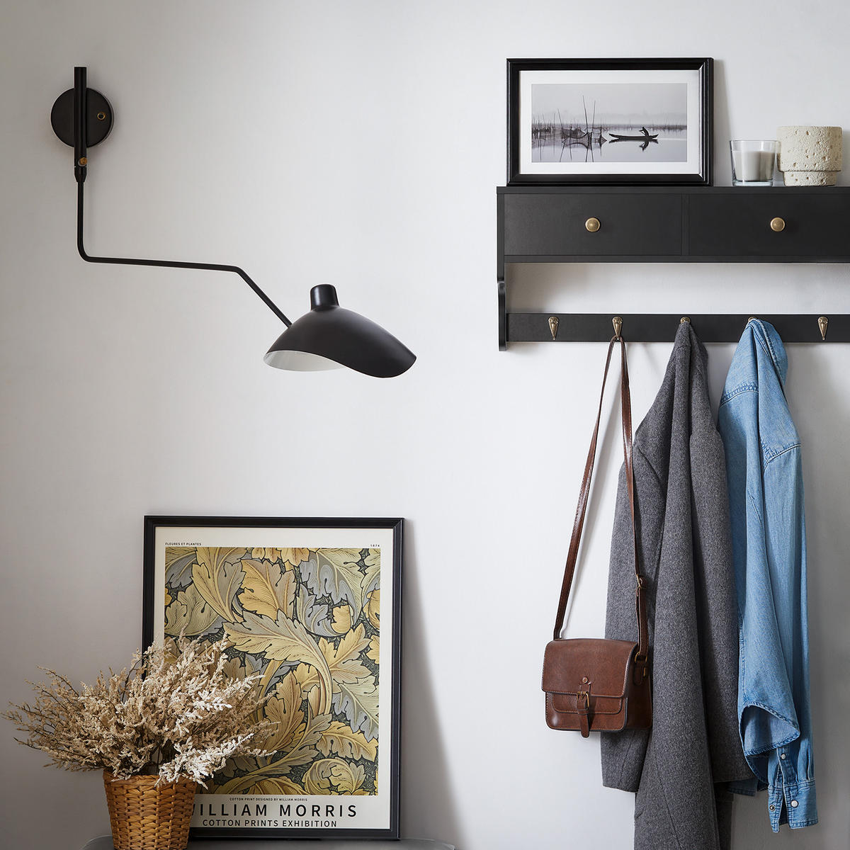 WANDGARDEROBE Schwarz - Schwarz, Holzwerkstoff (60/27/14cm) - SoBuy