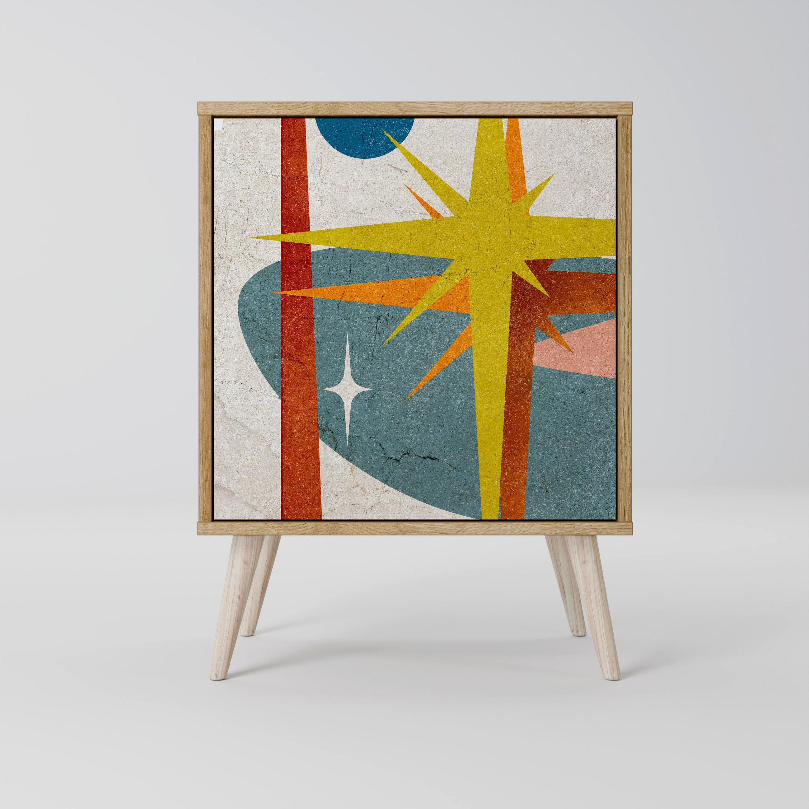 SIDEBOARD INTERSTELLAR VIBES, Eichefarben, 57,5x42x77,5 cm, Schräge Buchenholzfüße - Eichefarben/Buchefarben, Holzwerkstoff/Buchenholz (57.5/77.5/42cm) - SpaceRebels