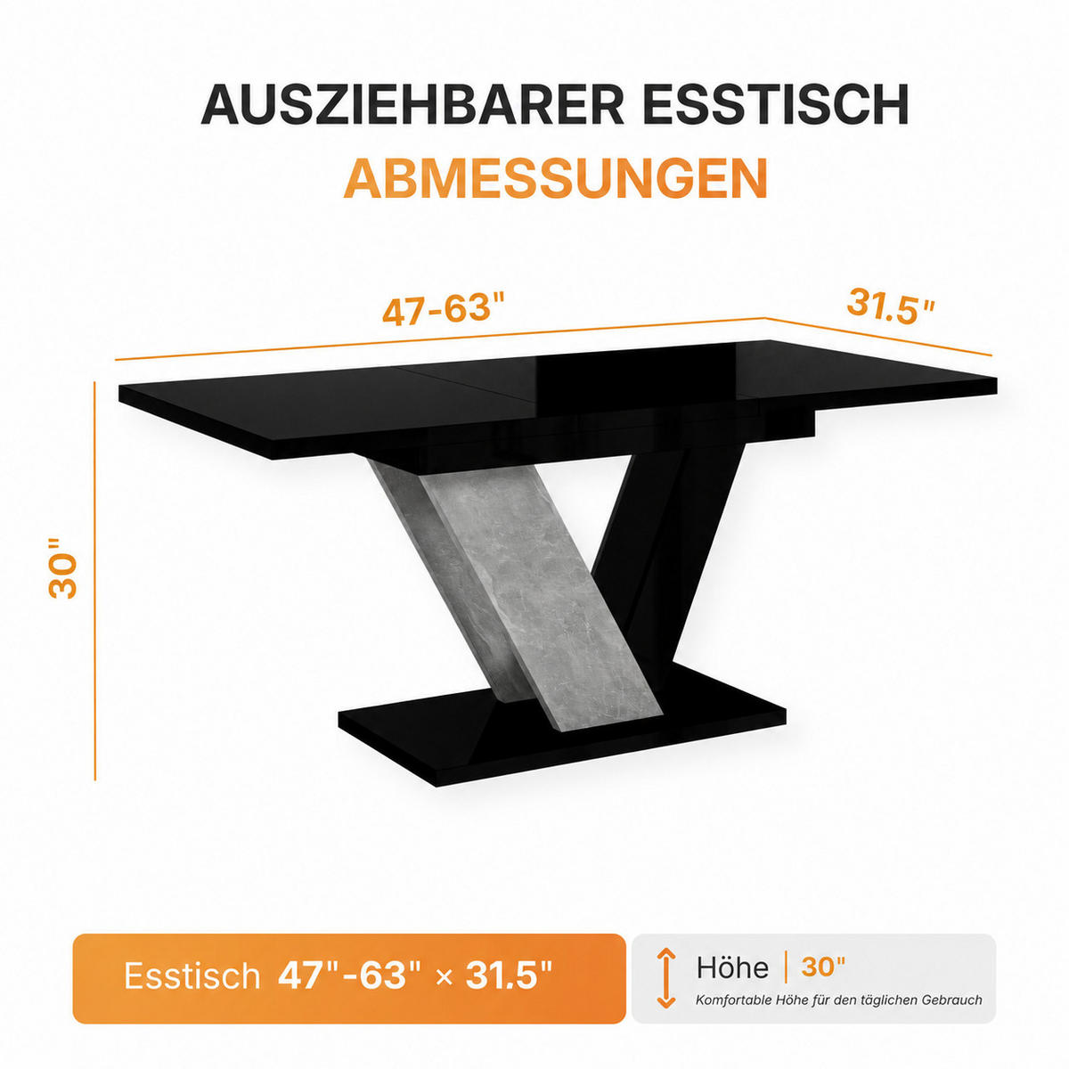 ESSTISCH Ausziehbar 120-160 cm Schwarz glänzend - Schwarz Hochglanz, Holzwerkstoff (160/80/75cm) - Home Collective