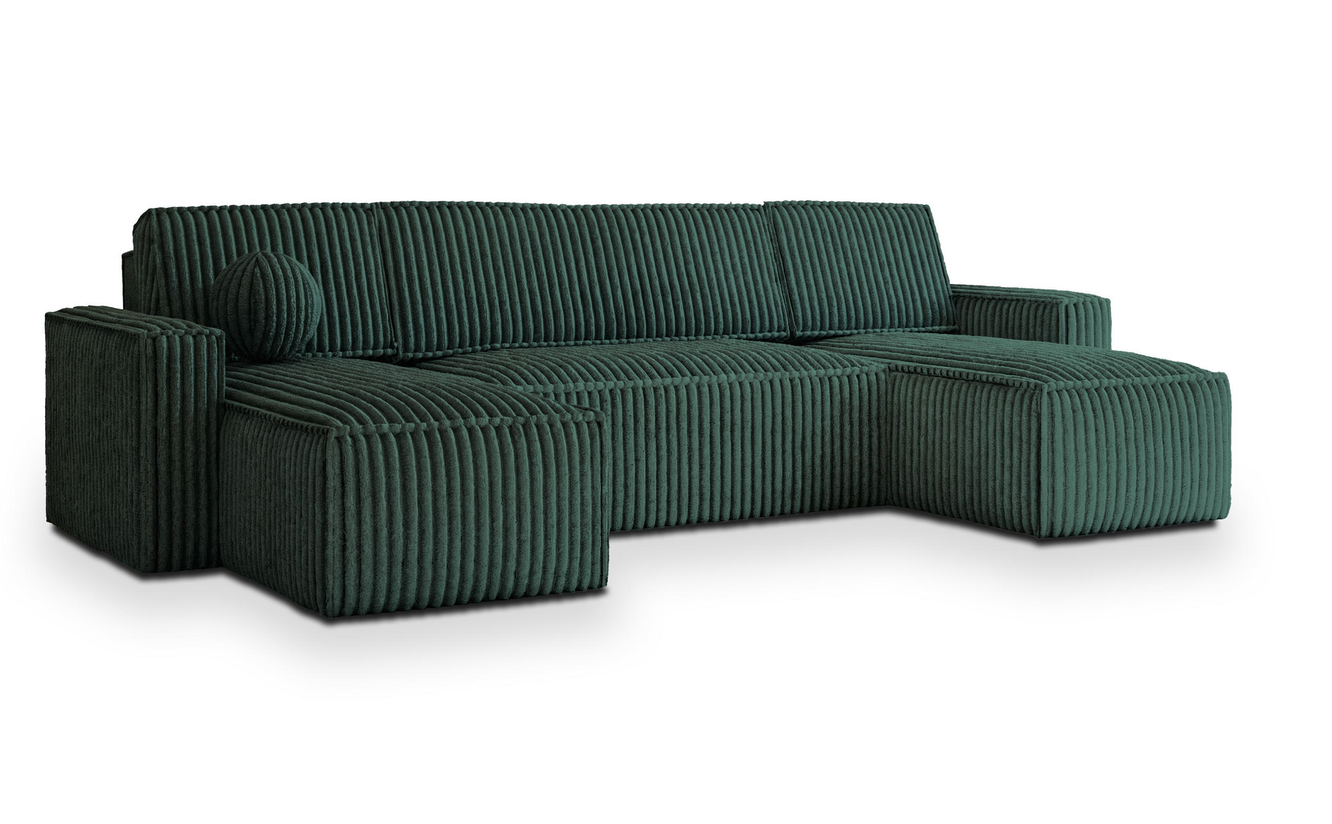 WOHNLANDSCHAFT PESANO T Grün Kordstoff mit Schlaffunktion - Grün, Holz (306/85/140cm) - MASSENO