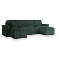 WOHNLANDSCHAFT PESANO T Grün Kordstoff mit Schlaffunktion - Grün, Holz (306/85/140cm) - MASSENO