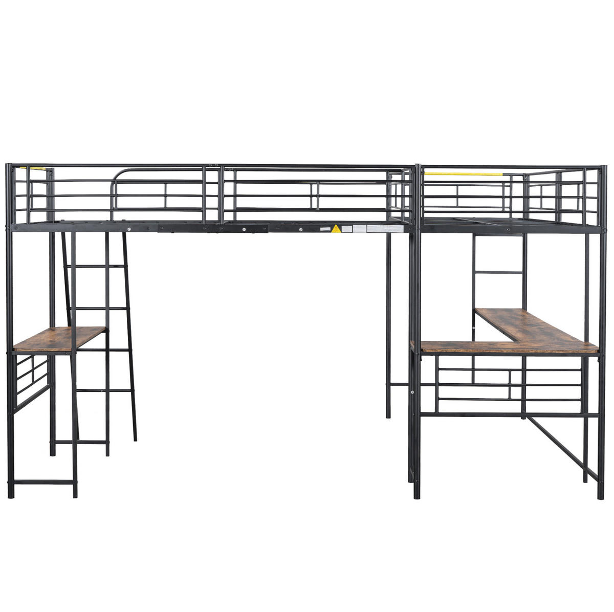 HOCHBETT 90/200 cm mit Schreibtisch und Doppeltreppe in Schwarz - Schwarz, Metall (90/200cm) - Flora Grace