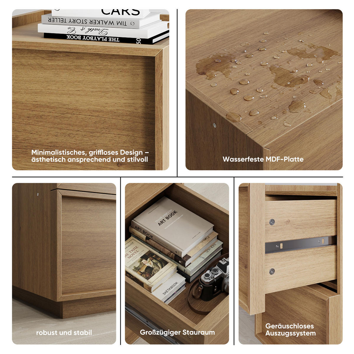 NACHTTISCH 38 cm Eiche – Nachtkommode mit 2 Schubladen & Kippsicherung - Eichefarben, Holzwerkstoff (38/50/48cm) - Urban Meuble