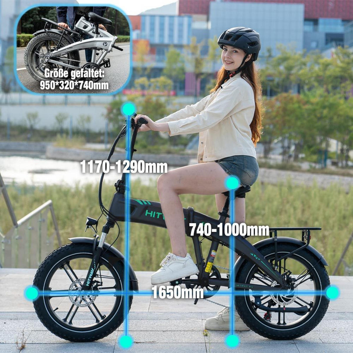 E-BIKE Klapprad BK36 Pedelec bis zu 50-100km 7 Gang shimano Schaltwerk - Silberfarben, Metall (32cm) - HITWAY