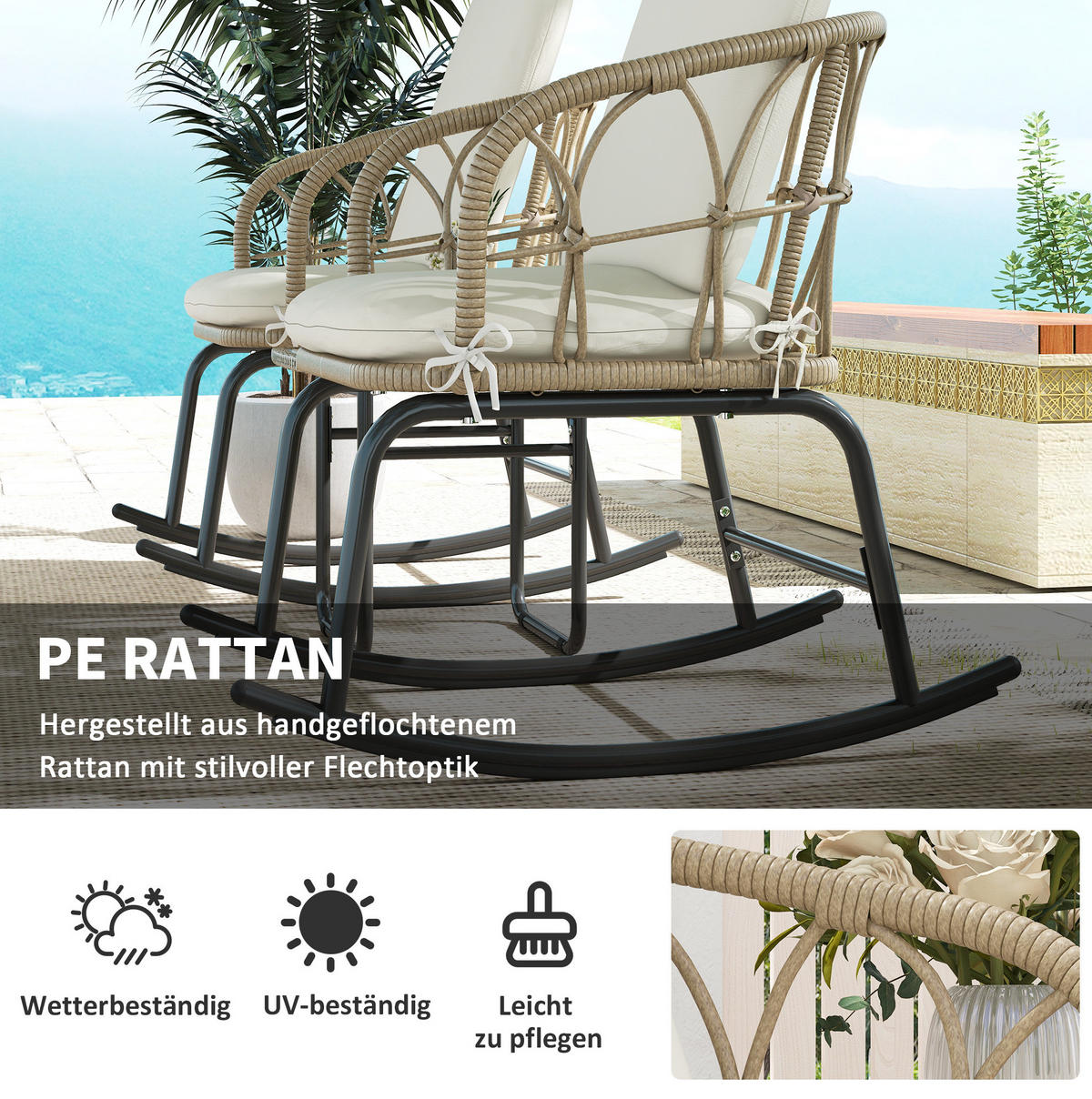 GARTENMÖBEL-SET 63/82/75 cm gelb aus Rattan mit Schaukelstühlen - Beige, Metall - OKWISH