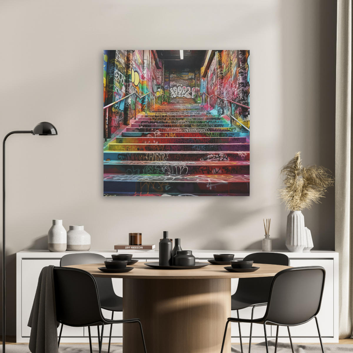 AKUSTIKBILD Treppe - Graffiti - Farben - Kunst Akustikpaneele 80x80 cm - Multicolor, Kunststoff (80/80/0.9cm) - MuchoWow