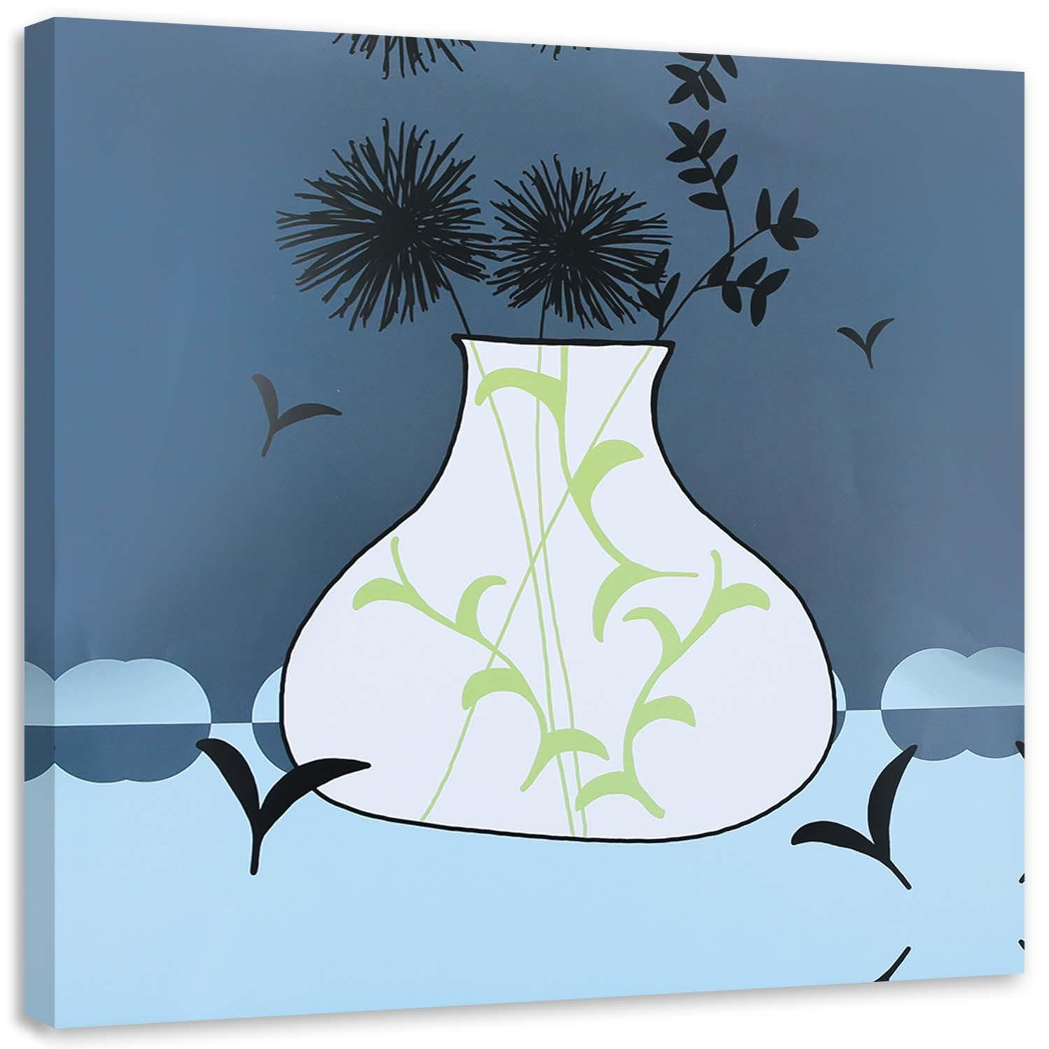 BILD, Zeichnung von Blumen in einer Vase 30x30cm - Blau, Textil (30/30cm) - Feeby