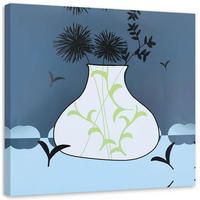 BILD, Zeichnung von Blumen in einer Vase 30x30cm - Blau, Textil (30/30cm) - Feeby