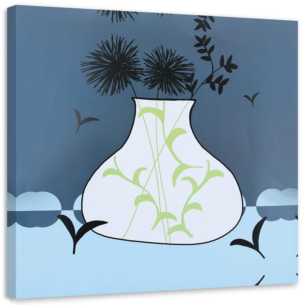 BILD, Zeichnung von Blumen in einer Vase 30x30cm - Blau, Textil (30/30cm) - Feeby