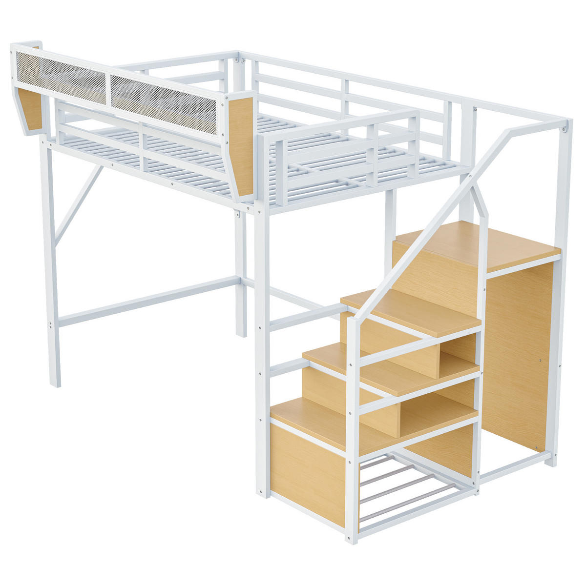 HOCHBETT 140/200 cm aus Metall mit Ablagefach und Leiter, Weiß - Weiß, Metall (140/200cm) - OKMYHOME