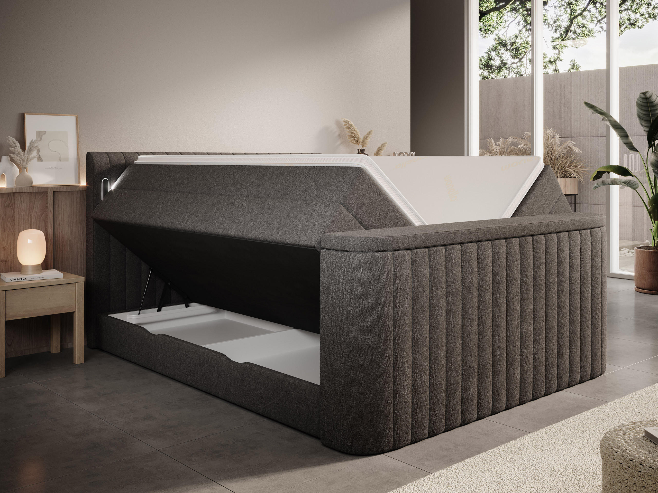 BOXSPRINGBETT FLY Anthrazit 200/200 cm H2/H3 mit TV-Lift - Anthrazit, Textil (200/200cm) - wonello