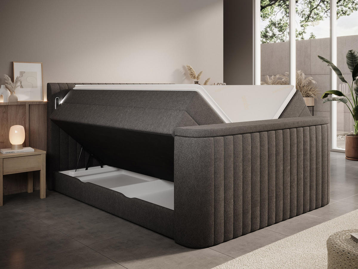 BOXSPRINGBETT FLY Anthrazit 160/200 cm H3/H4 mit TV-Lift - Anthrazit, Textil (160/200cm) - wonello