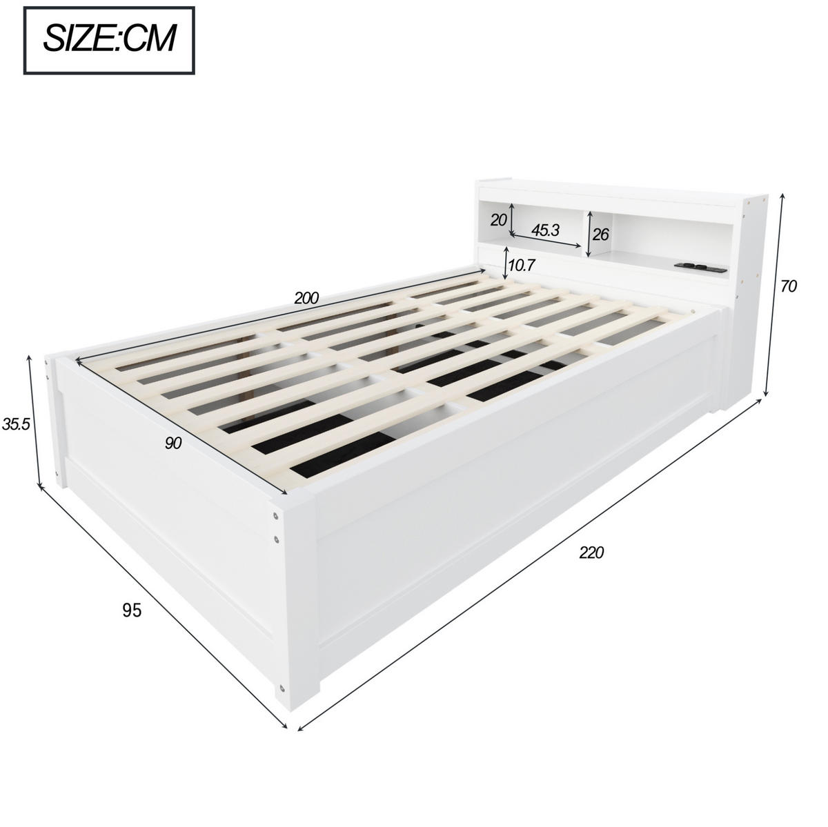 BETT 90/200 cm aus MDF mit LED-Lichtleiste, Weiß - Weiß, Holzwerkstoff (90/200cm) - OKMYHOME