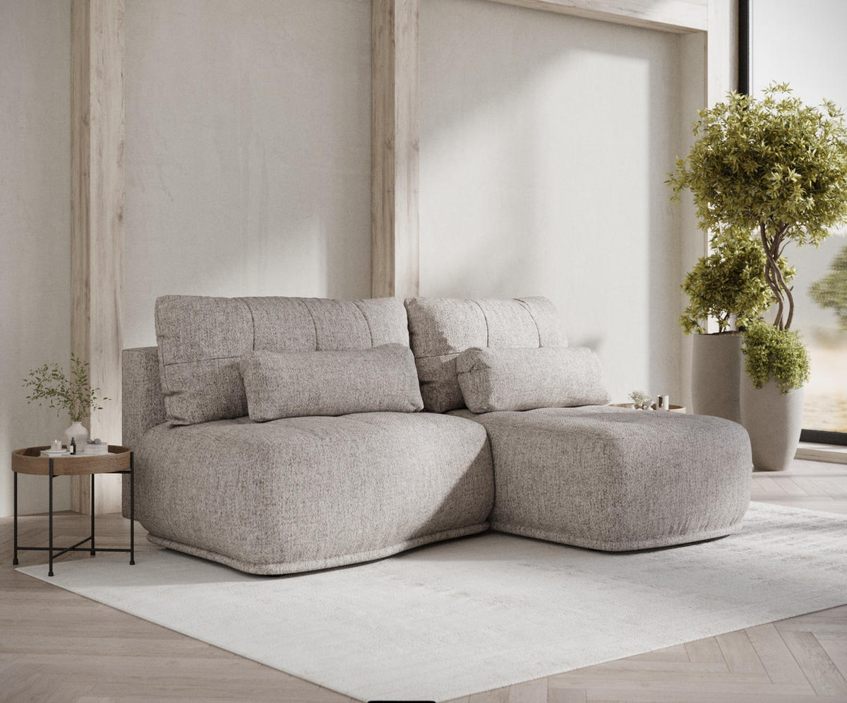 ECKSOFA MIT SCHLAFFUNKTION Batu Hellbraun Webstoff - Hellbraun/Schwarz, Holz/Holzwerkstoff (223/158cm) - Maison de Reve