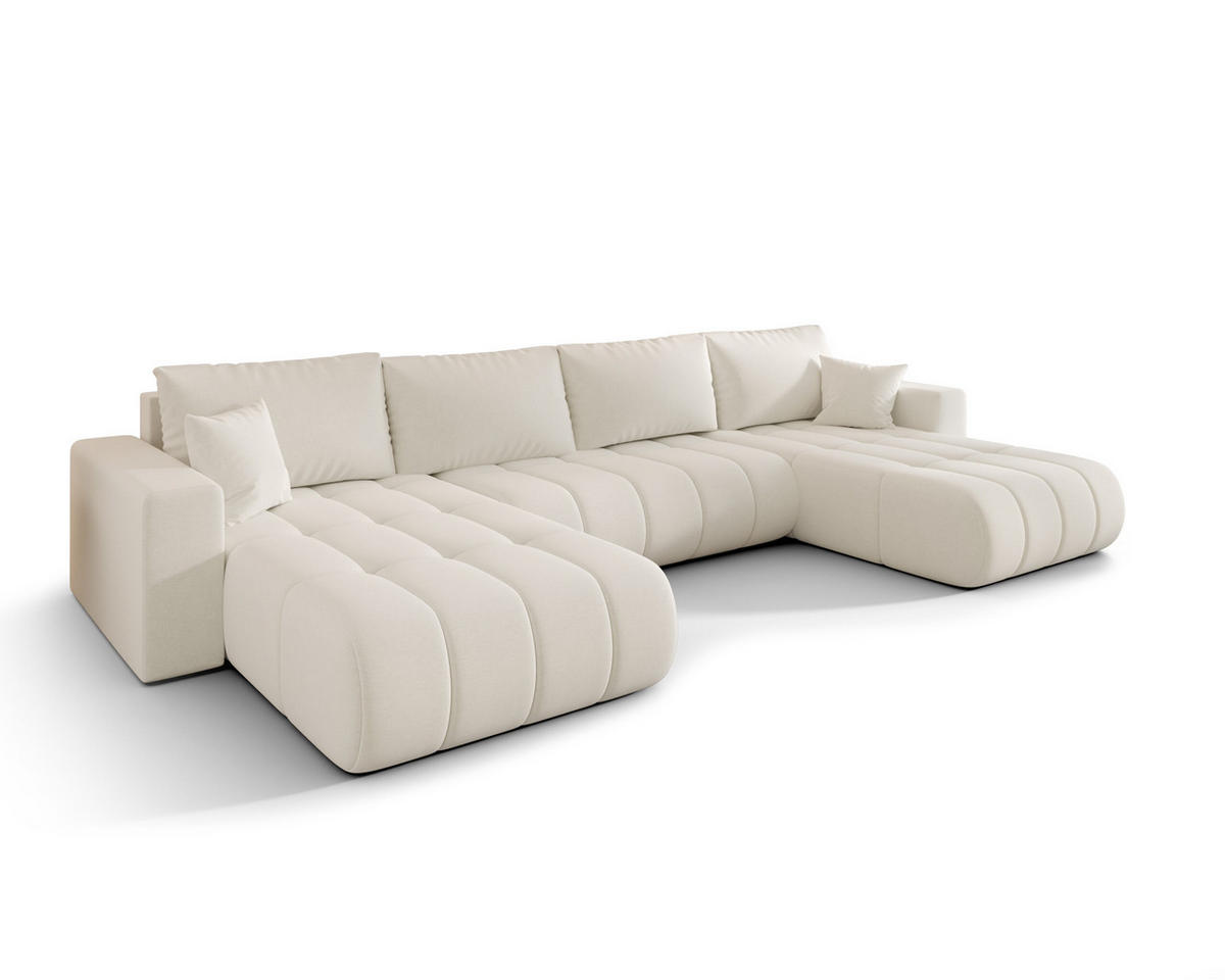 ECKSOFA mit schlaffunktion und bettkasten MILO U PREMIUM, stoff WIND, Ecru - Ecru, Holz (384/190cm) - Kaiser Möbel