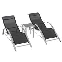 GARTENLIEGEN-SET 59/169/66 cm aus Metall mit Beistelltisch und Armlehnen, Schwarz - Schwarz, Metall - Redom