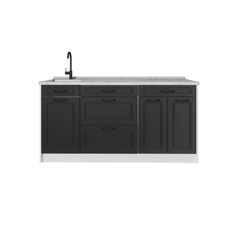 KÜCHENBLOCK R-Line, Anthrazit Landhaus/Weiß, 160 cm Arbeitsplatte Marmor - Anthrazit/Weiß, Holzwerkstoff (160/81.6/60cm) - Vicco