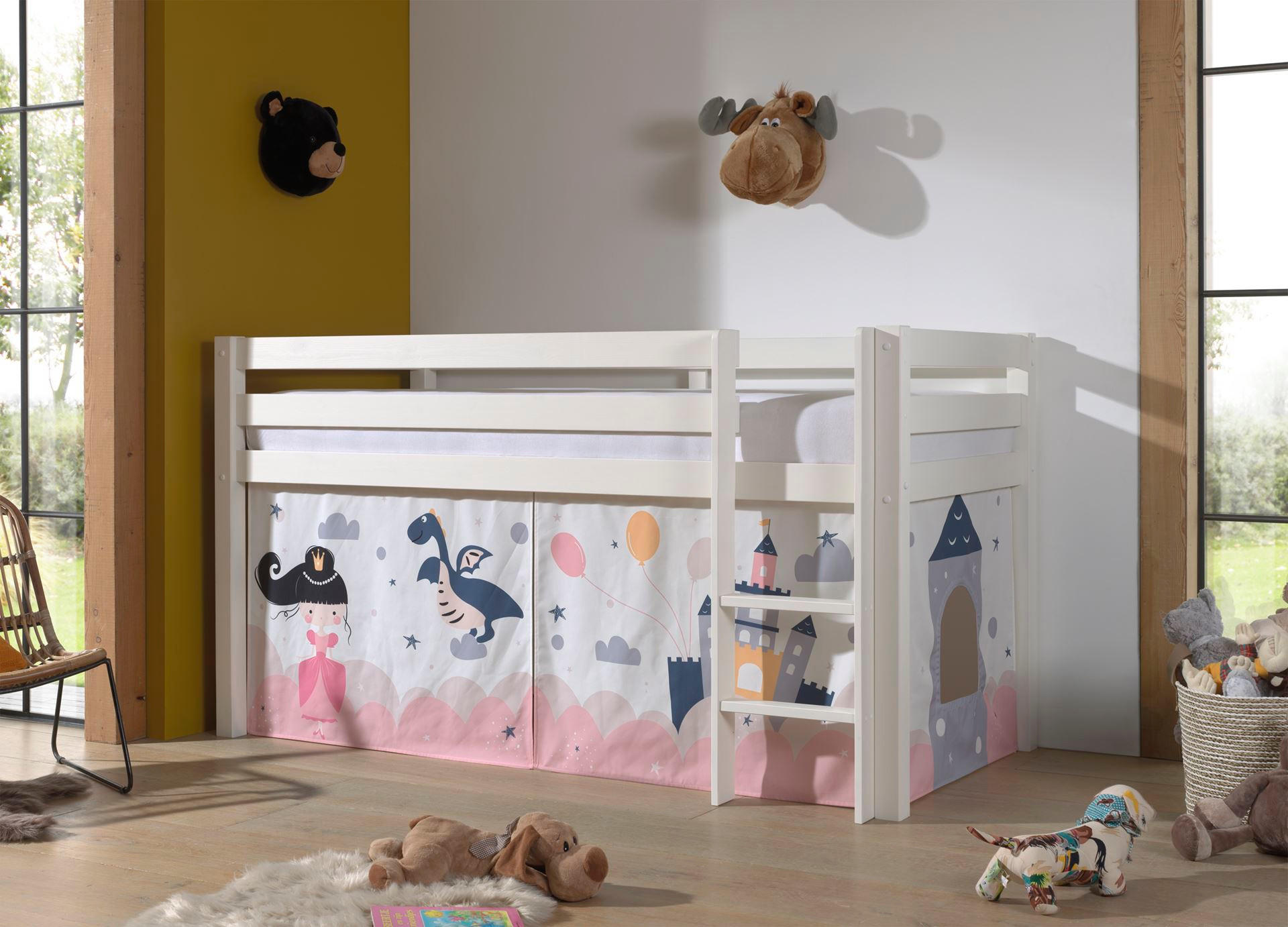 KINDERBETT Karolina 210x114x106 Massivholz Weiß Textilset Sophie - Magnolie/Weiß, Holz (90/200cm) - 58aufmkessel