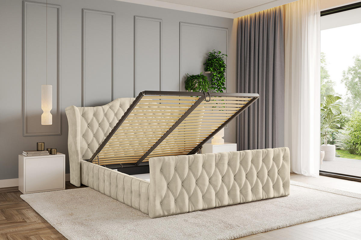 POLSTERBETT mit Bettkasten, Fußteil und Lattenrost, Boxbett mit Matratze H3/H4 - MODY-Z 180x200 Beige - Ecru, Holzwerkstoff/Textil (180/200cm) - ALTDECOR