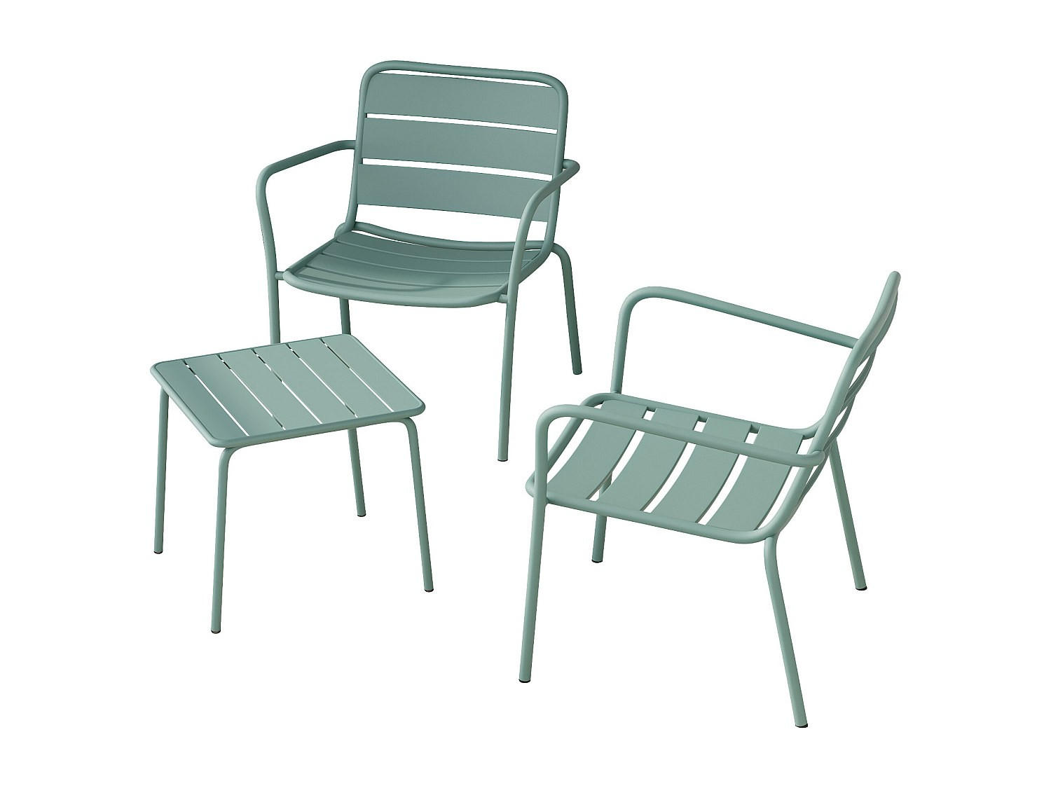 GARTENSITZGRUPPE im Set - 2 Personen - Metall - Mandelgrün - - Grün, Metall - Vente-Unique