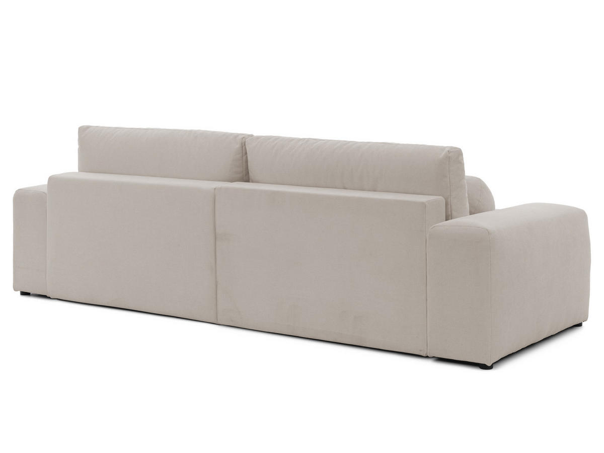 ECKSOFA Puffy mit Schlaffunktion und Bettkasten - besonders weich und puffig aus Beige Webstoff - Ottomane links - Beige/Schwarz, Holz/Kunststoff (138/266cm) - S-Style Möbel
