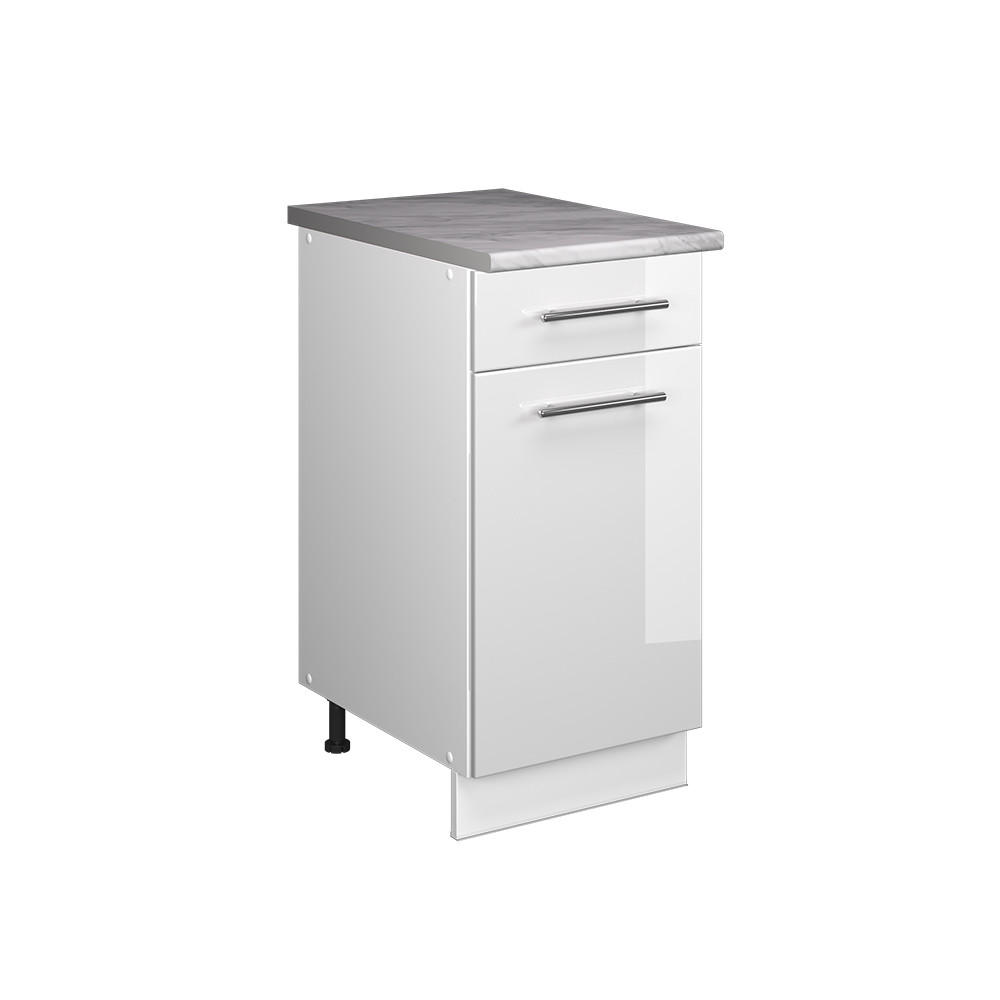 UNTERSCHRANK FÜR SPÜLE/KOCHFELD Fame-Line, Weiß Hochglanz/Weiß, 40 cm, AP Marmor - Weiß Hochglanz/Weiß, Holzwerkstoff (40/82/60cm) - Vicco