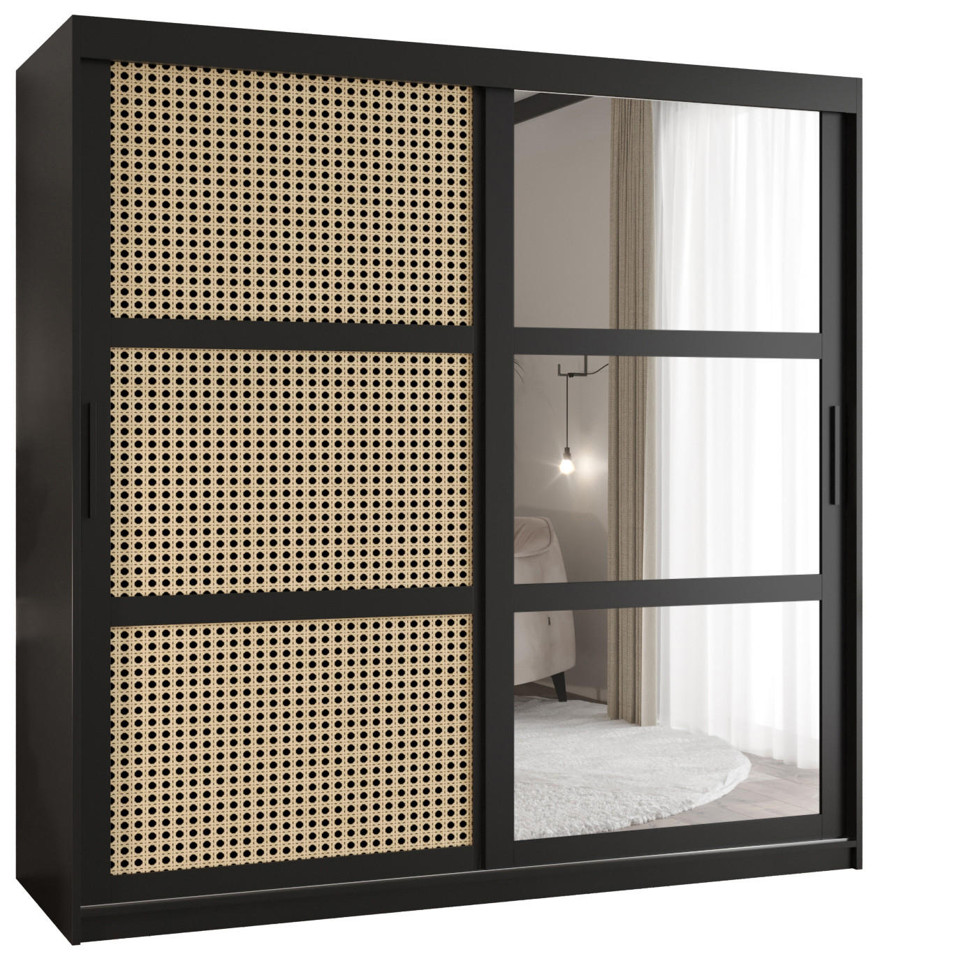 MÖBEL KRYSPOL SCHWEBETÜRENSCHRANK Schwarz 180cm × 62cm × 200cm