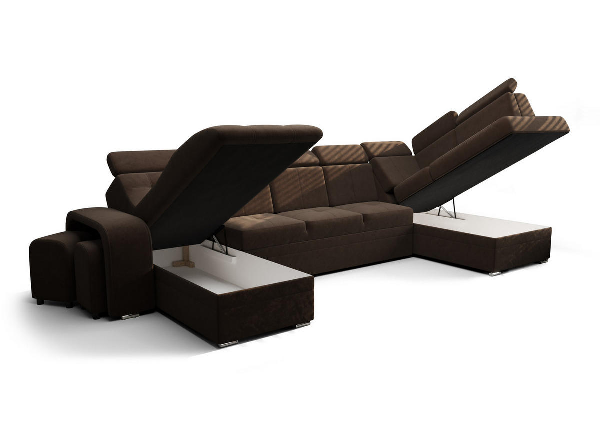 WOHNLANDSCHAFT KONGO RBN13, Eckcouch in U-Form mit Schlaffunktion, Farbe: Schwarz, Kunstleder, Ottomane Links - Schwarz, Textil (392/108/180cm) - O-Sofa