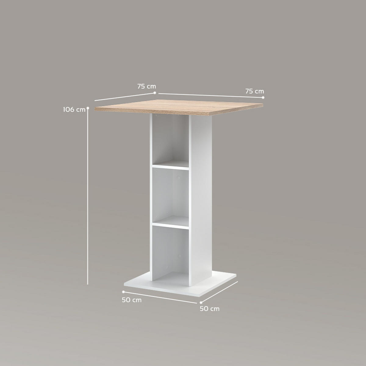 BARTISCH Regusa Weiß/Sonoma 75 x 75 cm - Weiß/Sonoma Eiche, Holzwerkstoff (75/75/106cm) - Livinity®