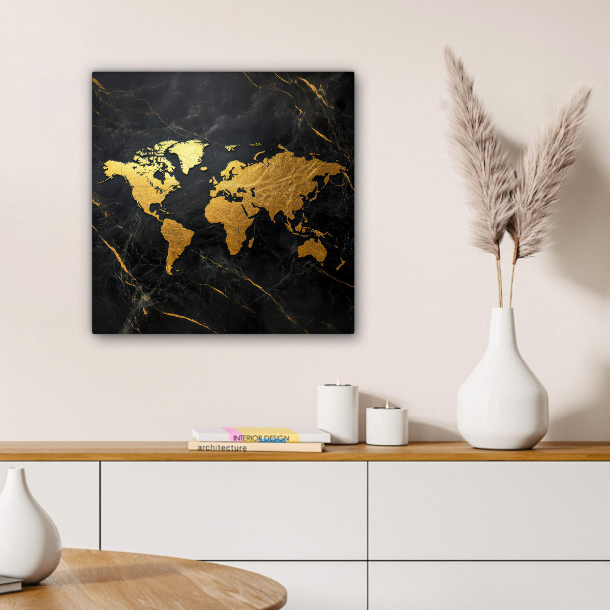 LEINWANDBILD Weltkarte - Gold - Marmor 50x50 cm - Goldfarben, Textil (50/50cm) - MuchoWow