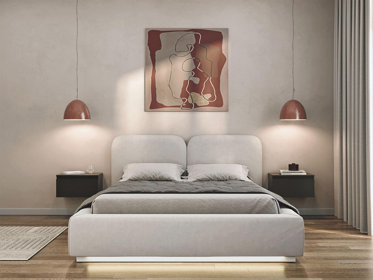 POLSTERBETT Comoves 140x200 Greige mit Veloursbezug und LED - Taupe, Textil (140/200cm) - Selsey