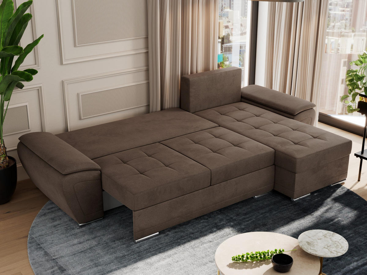 ECKSOFA UMBRIA L Braun Velvet - Braun/Grau, Textil (271/157cm) - MKS