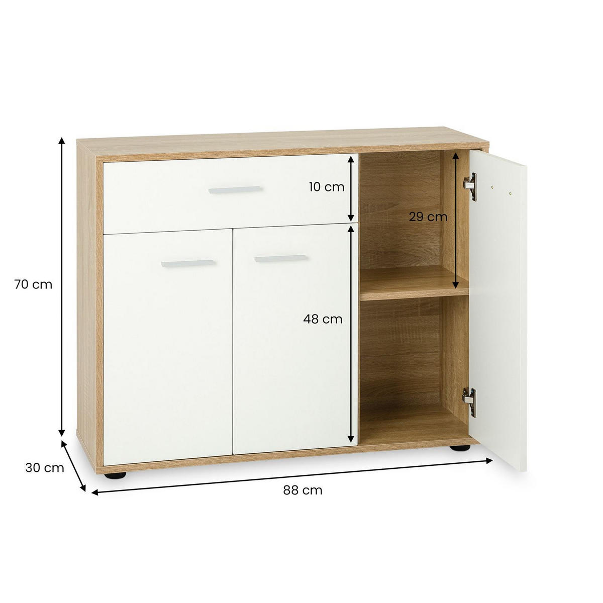 KOMMODE ESTELLE Sonoma Eiche/weiß - Weiß/Sonoma Eiche, Holzwerkstoff (88/70/30cm) - CARO-Möbel